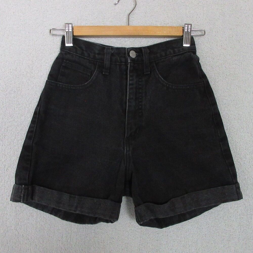 Vintage Guess Jeans Shorts Womens 26 Black High Waist Rolled Cuff Denim Logo
